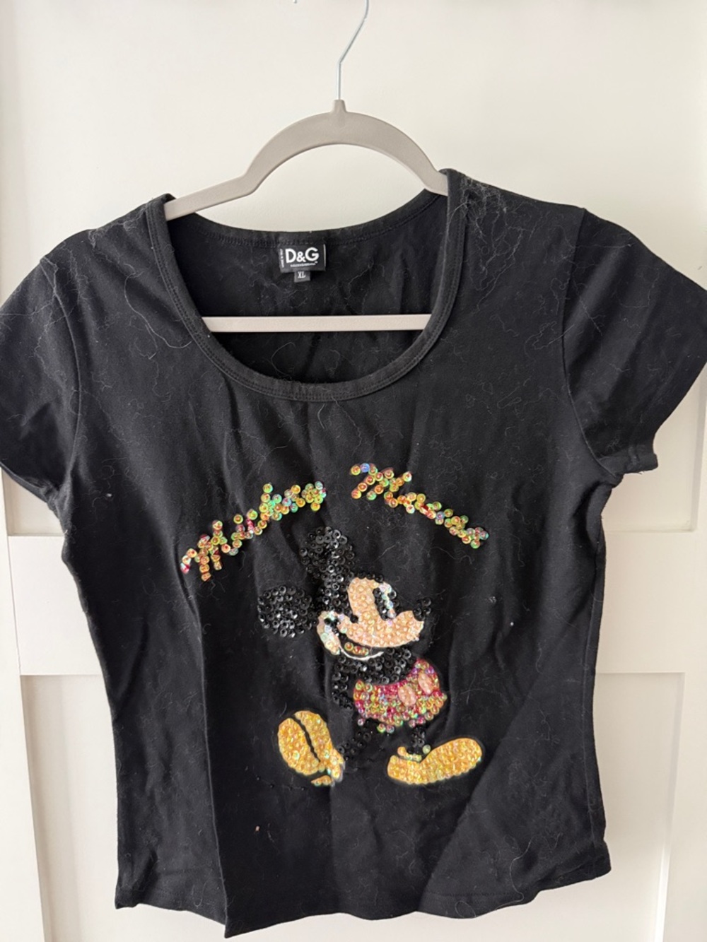 D&G Black Tee with Sequin Mickey Graphic